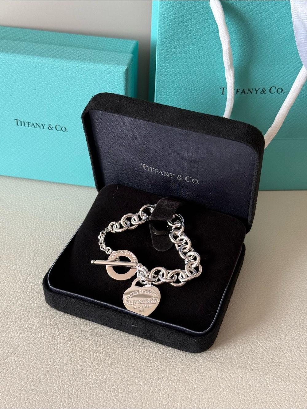 Tiffany & Co. Sterling Silver Heart Toggle Charm Bracelet in Silver